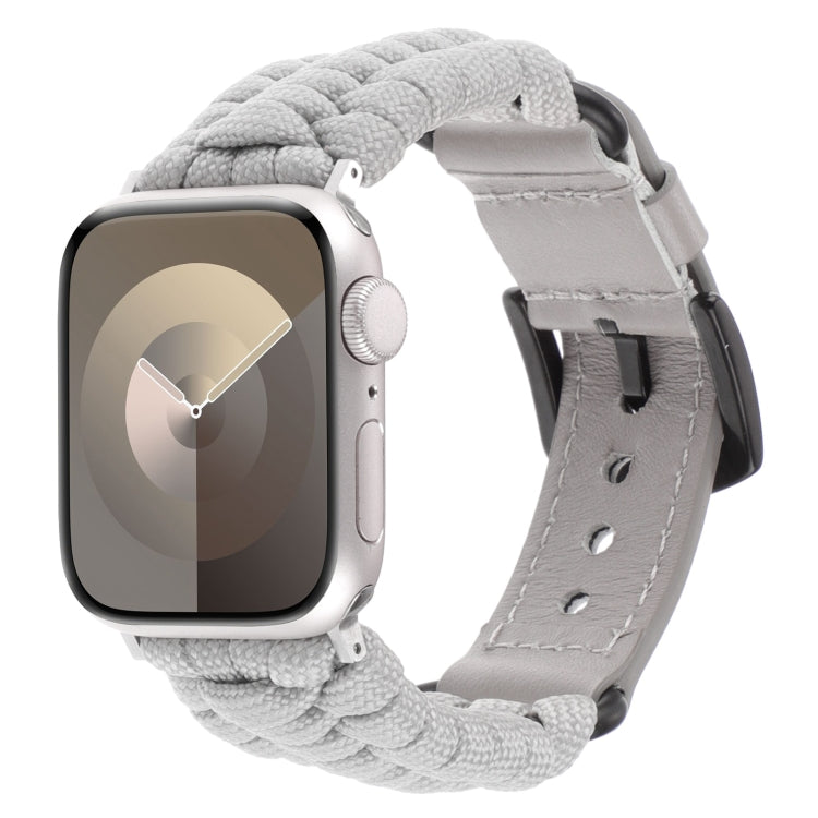 For Apple Watch Series 7 45mm Plain Paracord Genuine Leather Watch Band(Grey) - Watch Bands by PMC TechLife | Online Shopping South Africa | PMC TechLife