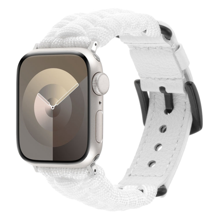 For Apple Watch Series 6 40mm Plain Paracord Genuine Leather Watch Band(White) - Watch Bands by PMC TechLife | Online Shopping South Africa | PMC TechLife