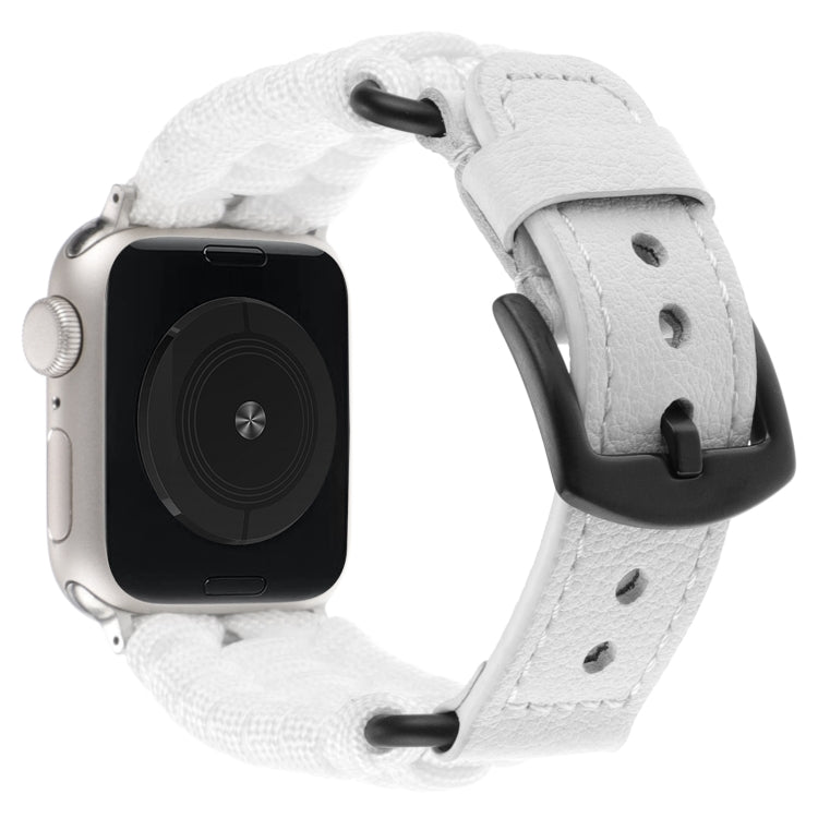 For Apple Watch Series 6 40mm Plain Paracord Genuine Leather Watch Band(White) - Watch Bands by PMC TechLife | Online Shopping South Africa | PMC TechLife