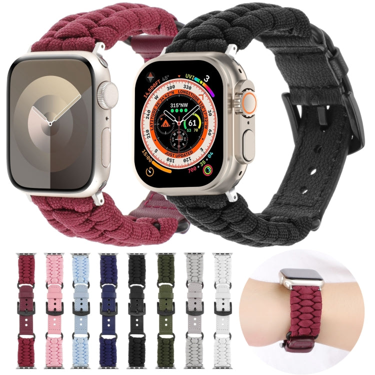 For Apple Watch Series 4 44mm Plain Paracord Genuine Leather Watch Band(Grey) - Watch Bands by PMC TechLife | Online Shopping South Africa | PMC TechLife