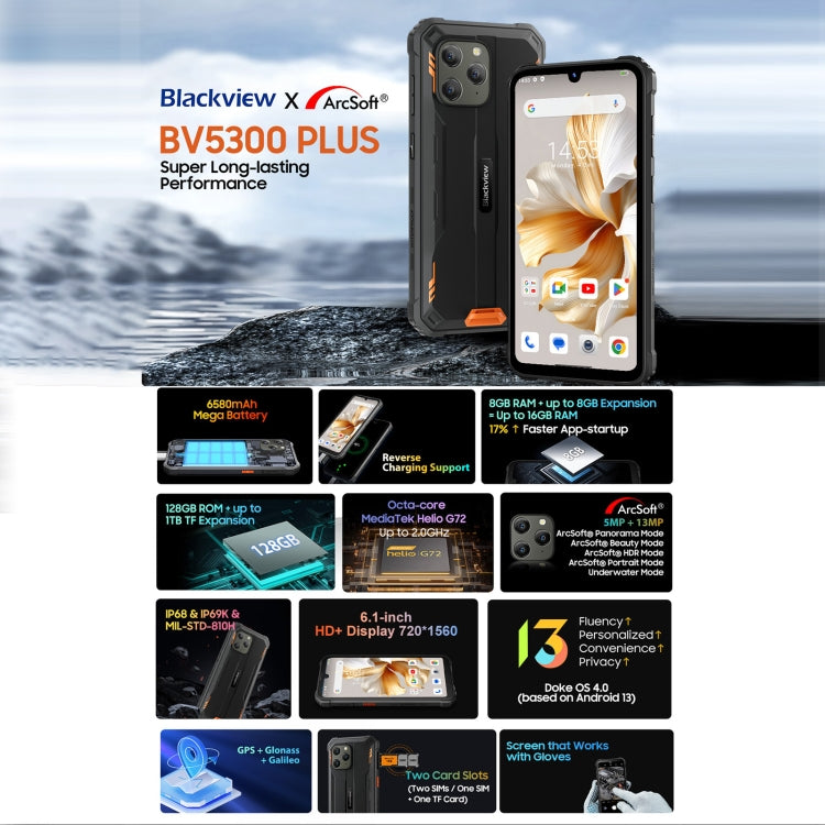 Blackview BV5300 Plus, 8GB+128GB, IP68/IP69K/MIL-STD-810H, 6.1 inch Android 13 MediaTek Helio G72 Octa Core, Network: 4G, OTG(Orange) - Blackview by Blackview | Online Shopping South Africa | PMC Jewellery | Buy Now Pay Later Mobicred