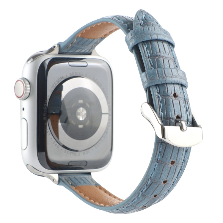 For Apple Watch SE 2023 44mm Slim Crocodile Leather Watch Band(Light Blue) - free shipping - PMC TechLife - Order now!