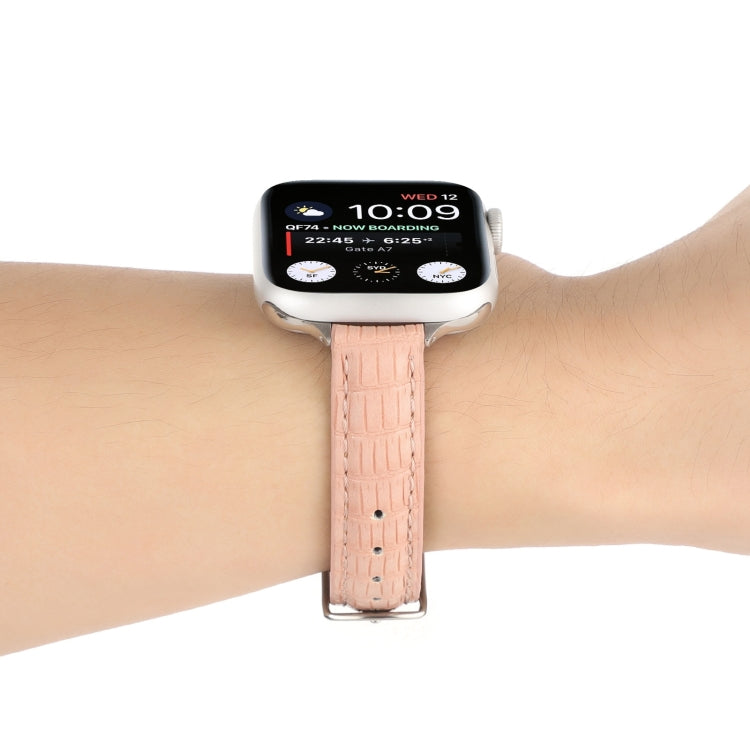 For Apple Watch SE 2023 40mm Slim Crocodile Leather Watch Band(Pink) - free shipping - PMC TechLife - Order now!