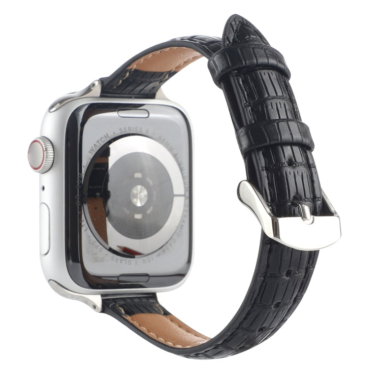 For Apple Watch SE 40mm Slim Crocodile Leather Watch Band(Black) - free shipping - PMC TechLife - Order now!
