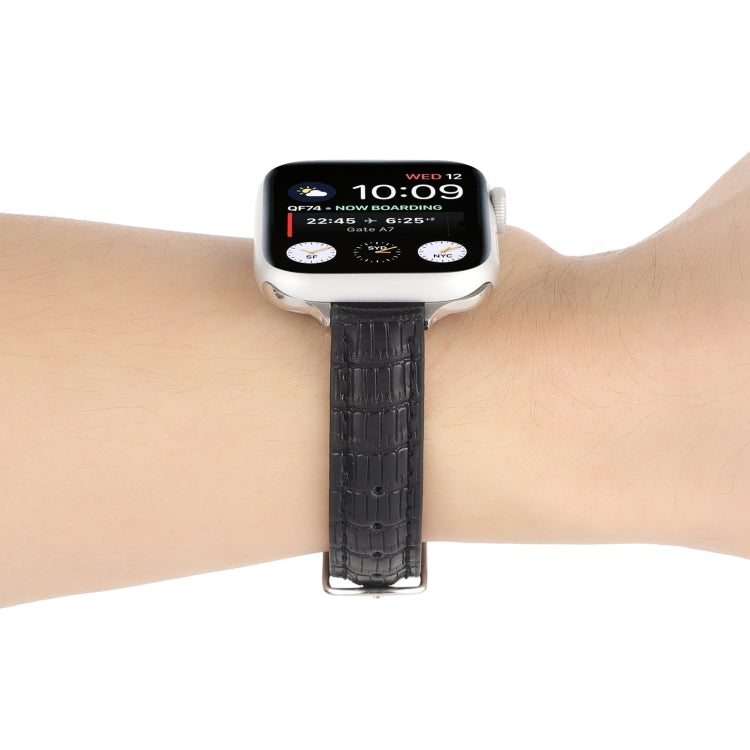 For Apple Watch SE 40mm Slim Crocodile Leather Watch Band(Black) - free shipping - PMC TechLife - Order now!