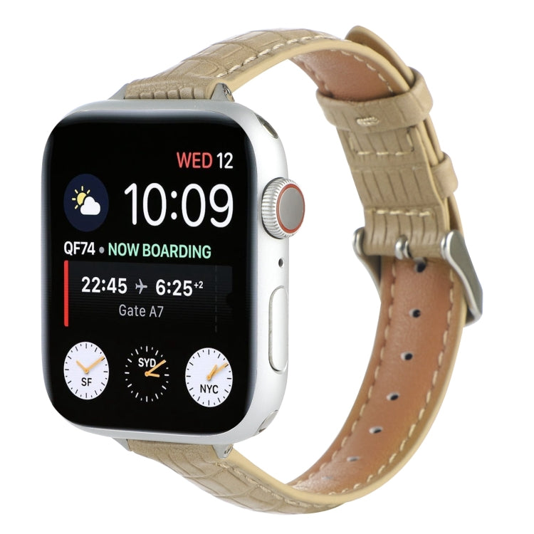 For Apple Watch Series 5 40mm Slim Crocodile Leather Watch Band(Khaki) - free shipping - PMC TechLife - Order now!