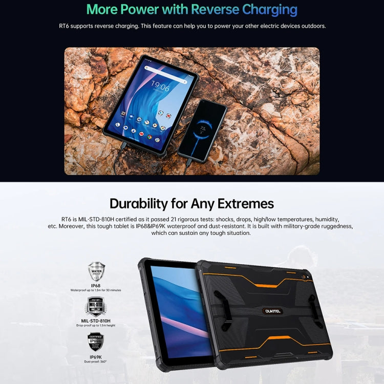 OUKITEL RT6 4G Network IP68/IP69K Rugged Tablet, 8GB+256GB, 10.1 inch Android 13 MediaTek MT8788 Octa Core Support Dual SIM, EU Plug(Orange) - Other by OUKITEL | Online Shopping South Africa | PMC Jewellery | Buy Now Pay Later Mobicred