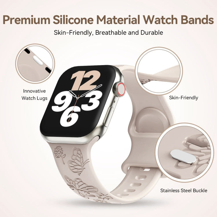 For Apple Watch SE 40mm Butterfly Flower Embossed Silicone Watch Band(Starlight) - Watch Bands by PMC TechLife | Online Shopping South Africa | PMC TechLife