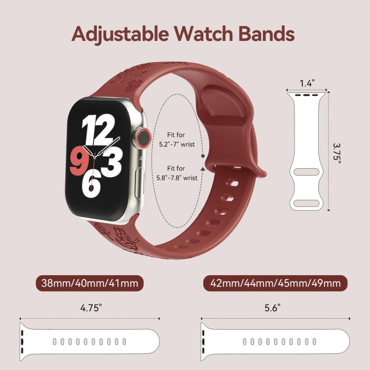 For Apple Watch SE 40mm Butterfly Flower Embossed Silicone Watch Band(Brick Red) - Watch Bands by PMC TechLife | Online Shopping South Africa | PMC TechLife
