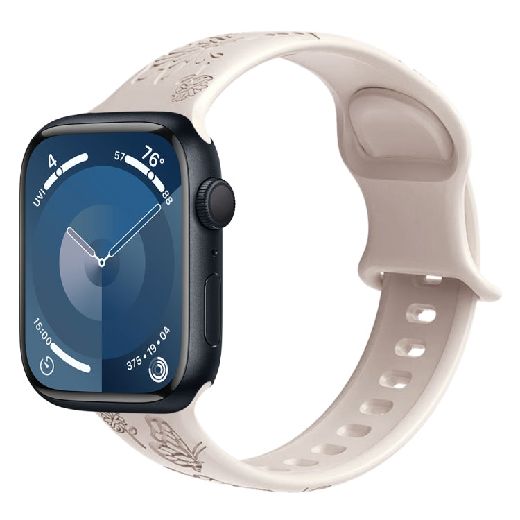 For Apple Watch 42mm Butterfly Flower Embossed Silicone Watch Band(Starlight) - free shipping - PMC TechLife - Order now!