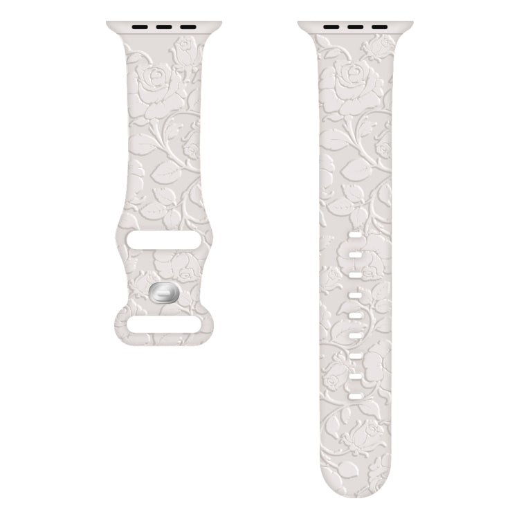 For Apple Watch Series 8 45mm Rose Embossed Silicone Watch Band(Starlight) - Watch Bands by PMC TechLife | Online Shopping South Africa | PMC TechLife