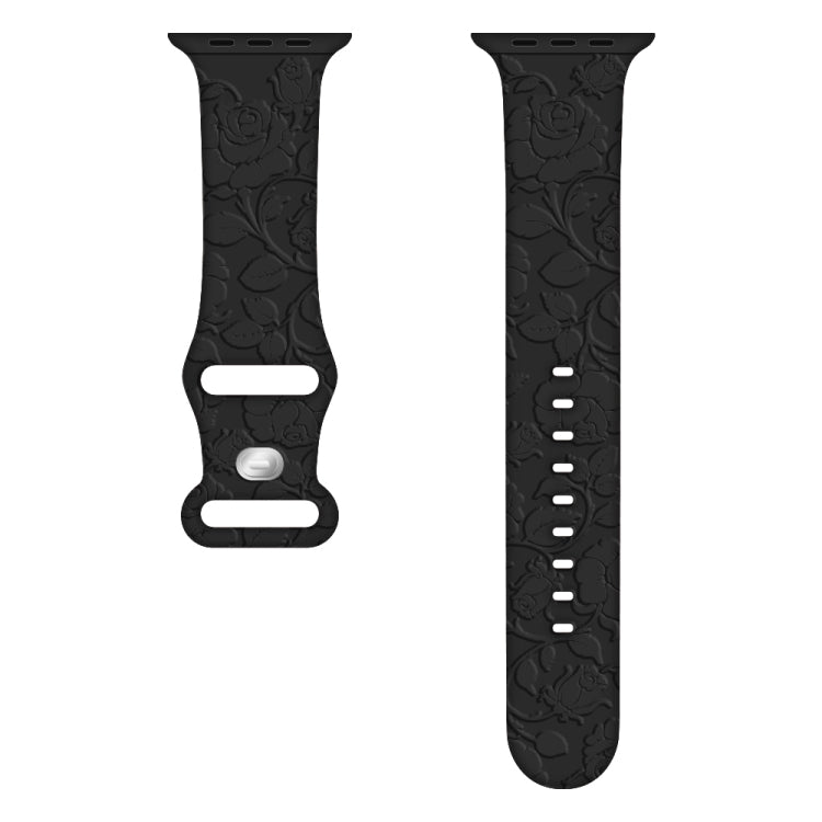 For Apple Watch SE 2022 44mm Rose Embossed Silicone Watch Band(Black) - Watch Bands by PMC TechLife | Online Shopping South Africa | PMC TechLife