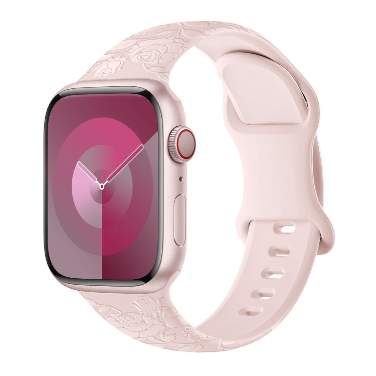 For Apple Watch Series 7 41mm Rose Embossed Silicone Watch Band(Pink) - Watch Bands by PMC TechLife | Online Shopping South Africa | PMC TechLife