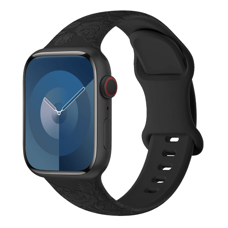 For Apple Watch SE 44mm Rose Embossed Silicone Watch Band(Black) - free shipping - PMC TechLife - Order now!