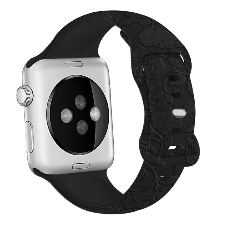 For Apple Watch SE 44mm Rose Embossed Silicone Watch Band(Black) - free shipping - PMC TechLife - Order now!