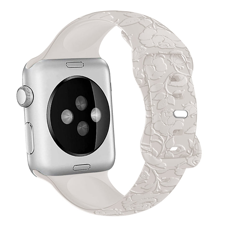 For Apple Watch Series 5 44mm Rose Embossed Silicone Watch Band(Starlight) - Watch Bands by PMC TechLife | Online Shopping South Africa | PMC TechLife