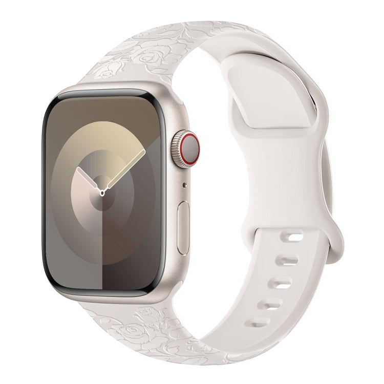 For Apple Watch Series 3 38mm Rose Embossed Silicone Watch Band(Starlight) - Watch Bands by PMC TechLife | Online Shopping South Africa | PMC TechLife
