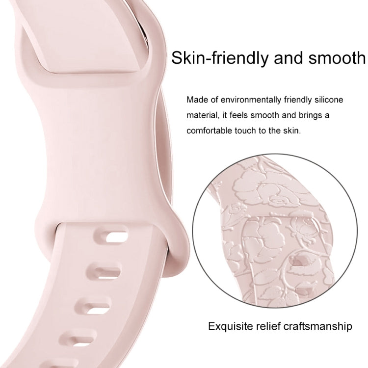For Apple Watch SE 2022 44mm Rose Embossed Silicone Watch Band(Starlight) - Watch Bands by PMC TechLife | Online Shopping South Africa | PMC TechLife