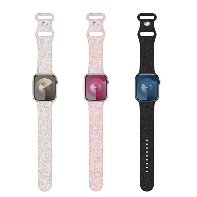 For Apple Watch SE 40mm Rose Embossed Silicone Watch Band(Black) - Watch Bands by PMC TechLife | Online Shopping South Africa | PMC TechLife | Buy Now Pay Later Mobicred