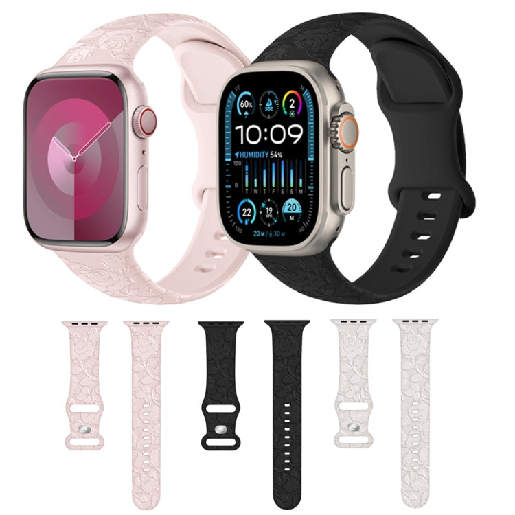 For Apple Watch Series 5 44mm Rose Embossed Silicone Watch Band(Pink) - Watch Bands by PMC TechLife | Online Shopping South Africa | PMC TechLife