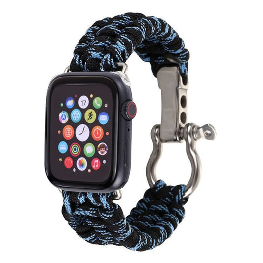 For Apple Watch Ultra 49mm / Series 8&7 45mm / SE 2&6&SE&5&4 44mm / 3&2&1 42mm Umbrella Cord Nylon Braided Watch Band(Blue Black) - Smart Wear by PMC Jewellery | Online Shopping South Africa | PMC Jewellery