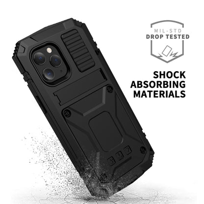 For iPhone 12 Pro Max R-JUST Shockproof Waterproof Dust-proof Metal + Silicone Protective Case with Holder(Black) - iPhone 12 Pro Max Cases by R-JUST | Online Shopping South Africa | PMC Jewellery