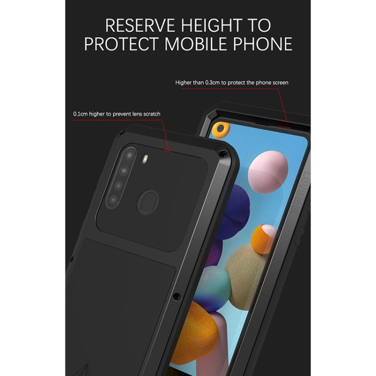 For Samsung Galaxy A21 (US Version) LOVE MEI Metal Shockproof Waterproof Dustproof Protective Case with Glass(Silver) - free shipping - PMC TechLife - Order now!