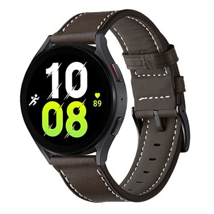 For Garmin Forerunner 265 / 255 / Vivoactive 4 / Venu 2 22mm Stitching Black Buckle Genuine Leather Watch Band (Coffee) - Watch Bands by PMC Jewellery | Online Shopping South Africa | PMC Jewellery