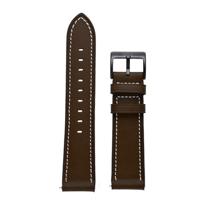 For Garmin Forerunner 265 / 255 / Vivoactive 4 / Venu 2 22mm Stitching Black Buckle Genuine Leather Watch Band (Coffee) - Watch Bands by PMC Jewellery | Online Shopping South Africa | PMC Jewellery