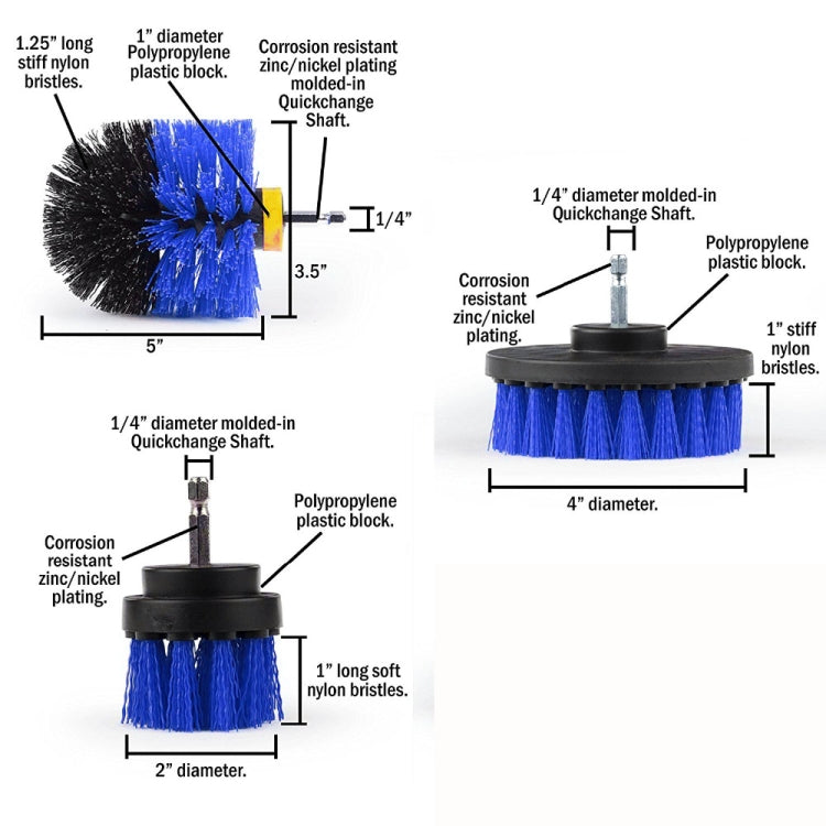 3 PCS Bathroom Kitchen Cleaning Brushes Kit for Electric Drill(Blue) - free shipping - PMC TechLife - Order now!