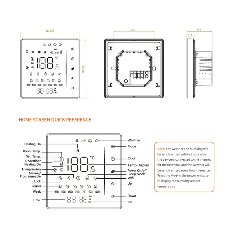 BHT-006GBLW 95-240V AC 16A Smart Home Heating Thermostat for EU Box, Control Electric Heating with Only Internal Sensor & External Sensor & WiFi Connection (Black) - free shipping - PMC TechLife - Order now!