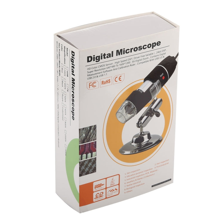 1600X Magnifier HD 0.3MP Image Sensor 2 in 1 USB Digital Microscope with 8 LED & Professional Stand - Digital Microscope by PMC Jewellery | Online Shopping South Africa | PMC Jewellery