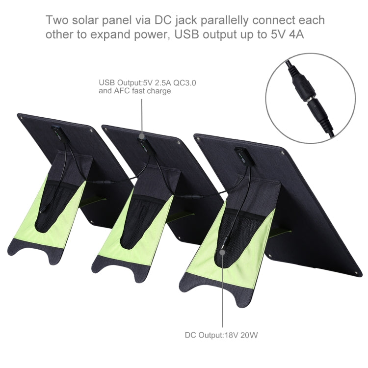 HAWEEL 3 PCS 20W Monocrystalline Silicon Solar Power Panel Charger, with USB Port & Holder & Tiger Clip, Support QC3.0 and AFC(Black) - Charger by HAWEEL | Online Shopping South Africa | PMC Jewellery | Buy Now Pay Later Mobicred