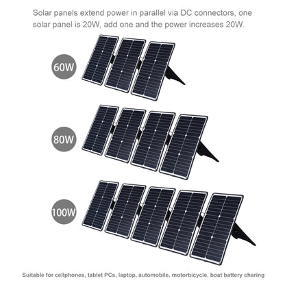 HAWEEL 3 PCS 20W Monocrystalline Silicon Solar Power Panel Charger, with USB Port & Holder & Tiger Clip, Support QC3.0 and AFC(Black) - Charger by HAWEEL | Online Shopping South Africa | PMC Jewellery | Buy Now Pay Later Mobicred