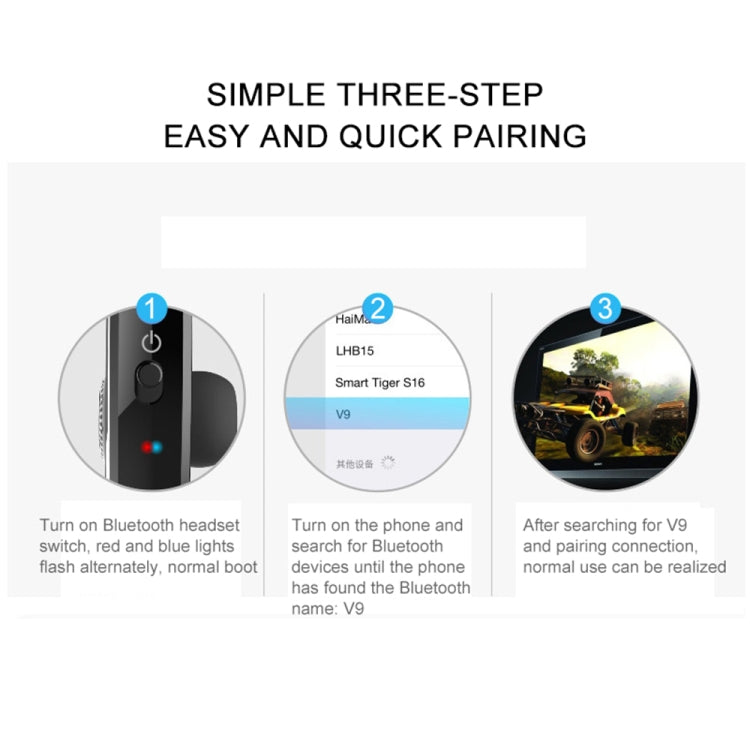 V9 Business Handsfree Wireless Bluetooth Headset CSR 4.1 with Mic for Driver Sport (Black) - Bluetooth Earphone by PMC TechLife | Online Shopping South Africa | PMC TechLife