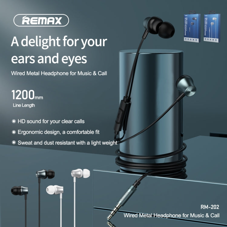 REMAX RM-202 In-Ear Stereo Metal Music Earphone with Wire Control + MIC, Support Hands-free(Tarnish) - Normal Style Earphone by REMAX | Online Shopping South Africa | PMC Jewellery