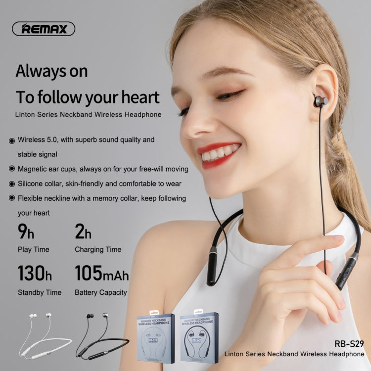 REMAX RB-S29 Linton Series Memory Neckband V5.0 Bluetooth Wireless Earphone (White) - Neck-mounted Earphone by REMAX | Online Shopping South Africa | PMC TechLife