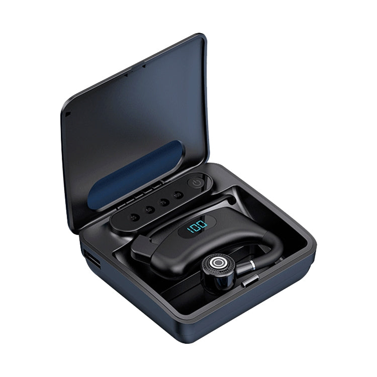 V12 Bluetooth 5.2 Business Hanging Ear Style Smart LED Digital Display Wireless Bluetooth Earphone with Charging Box (Black) - Bluetooth Earphone by PMC TechLife | Online Shopping South Africa | PMC TechLife