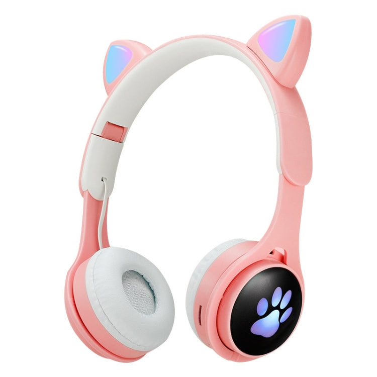 B30 Cat Paw Cat Ears Colorful Luminous Foldable Bluetooth Headset with 3.5mm Jack & TF Card Slot(Pink) - Headset & Headphone by PMC Jewellery | Online Shopping South Africa | PMC Jewellery