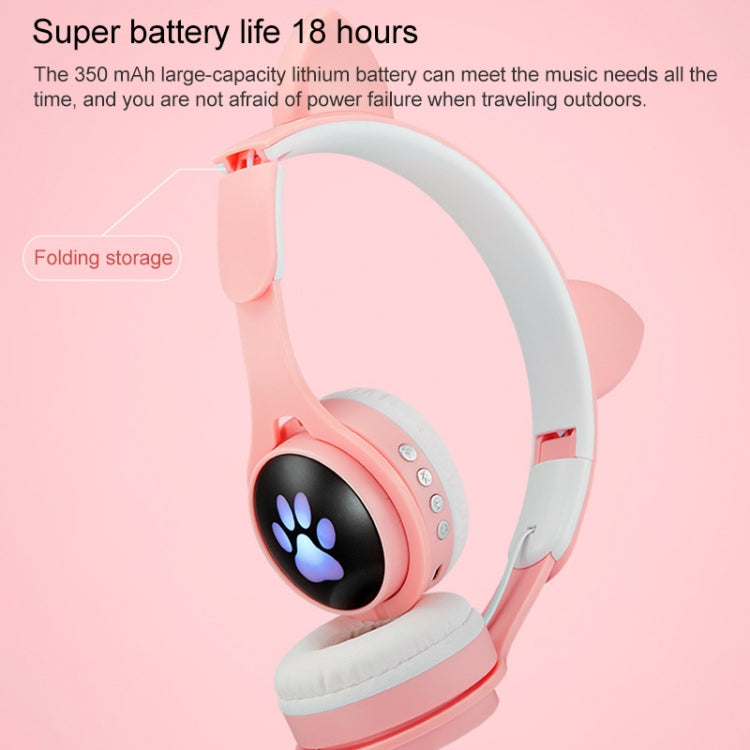 B30 Cat Paw Cat Ears Colorful Luminous Foldable Bluetooth Headset with 3.5mm Jack & TF Card Slot(Pink) - Headset & Headphone by PMC Jewellery | Online Shopping South Africa | PMC Jewellery