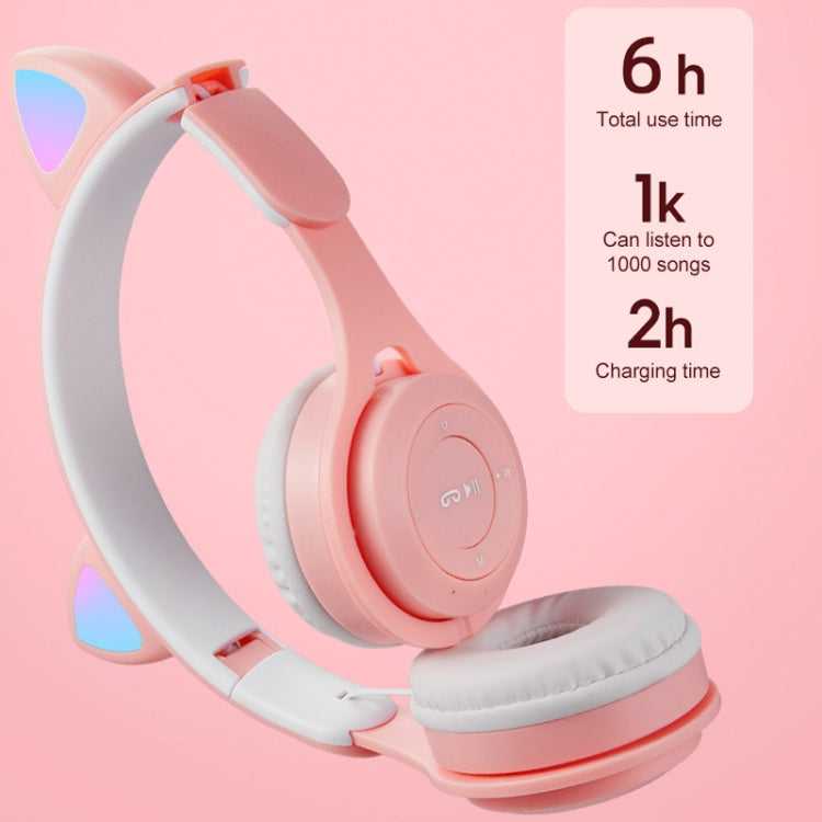 M6 Luminous Cat Ears Two-color Foldable Bluetooth Headset with 3.5mm Jack & TF Card Slot(White) - Headset & Headphone by PMC TechLife | Online Shopping South Africa | PMC TechLife