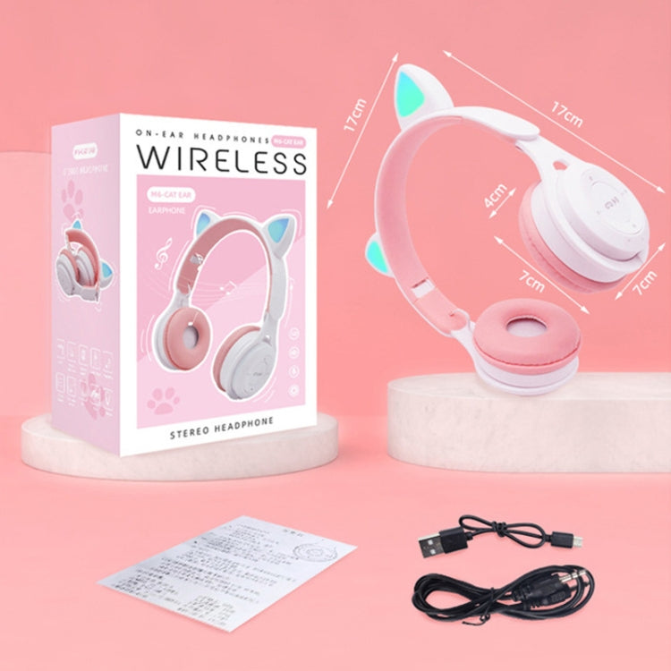 M6 Luminous Cat Ears Two-color Foldable Bluetooth Headset with 3.5mm Jack & TF Card Slot(White) - Headset & Headphone by PMC TechLife | Online Shopping South Africa | PMC TechLife