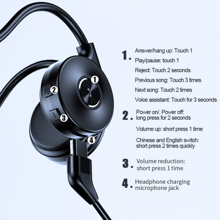 M-1 Back-mounted Touch Noise Reduction Bone Conduction Bluetooth Earphone with Detachable Microphone (Black) - Headset & Headphone by PMC TechLife | Online Shopping South Africa | PMC TechLife
