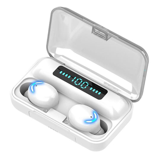 F9-5C Four-bar Breathing Light + Digital Display Noise Reduction Bluetooth Earphone(White) - Bluetooth Earphone by PMC Jewellery | Online Shopping South Africa | PMC Jewellery