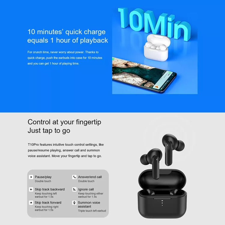 Original Xiaomi Youpin QCY T10 Pro Bluetooth 5.2 In-Ear HiFi Earphone Support Pop-up Pairing(Black) - TWS Earphone by Xiaomi | Online Shopping South Africa | PMC Jewellery