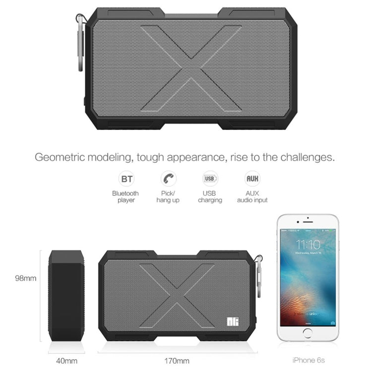 NILLKIN X-Man Portable Outdoor Sports Waterproof Bluetooth Speaker Stereo Wireless Sound Box Subwoofer Audio Receiver, For iPhone, Galaxy, Sony, Lenovo, HTC, Huawei, Google, LG, Xiaomi, other Smartphones(Black) - Waterproof Speaker by NILLKIN | Online Shopping South Africa | PMC Jewellery | Buy Now Pay Later Mobicred