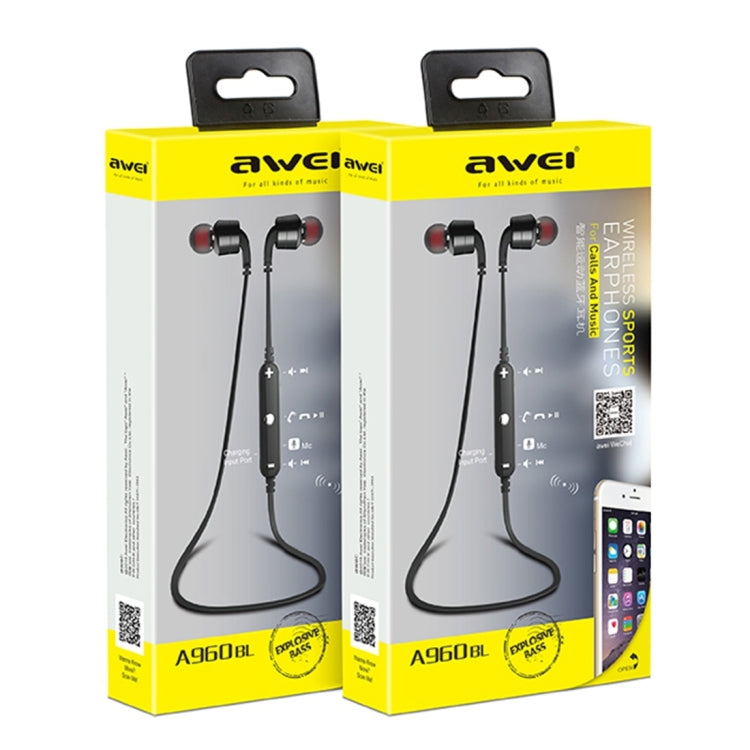 AWEI A960BL Wireless Sport Bluetooth Earphone with Wire Control, Support Handfree Call(Silver) - Bluetooth Earphone by awei | Online Shopping South Africa | PMC Jewellery | Buy Now Pay Later Mobicred