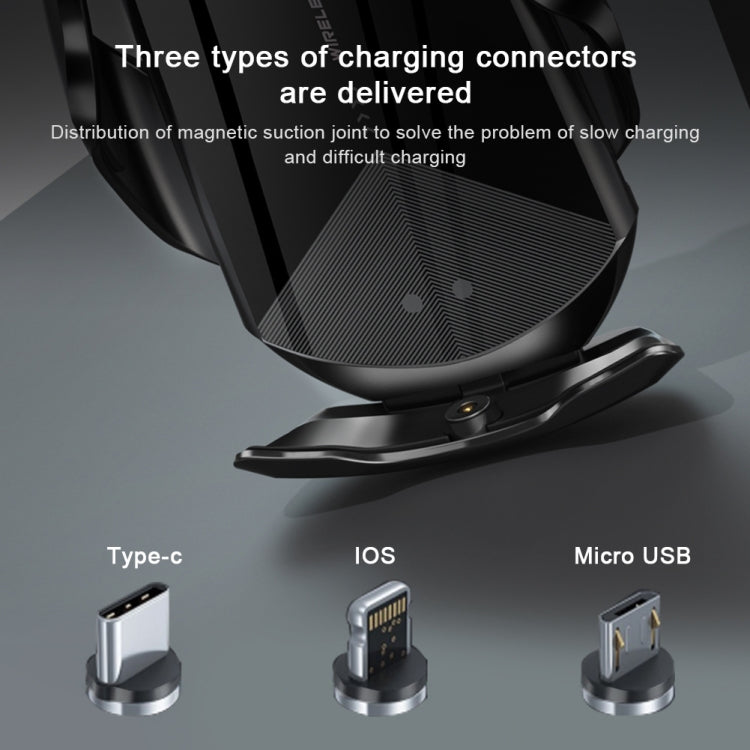 Q2 15W Universal Rotation Infrared Induction Magnetic Car Wireless Charging Mobile Phone Holder with Micro USB + 8 Pin + Type-C / USB-C Magnetic Connector(Blue) - Wireless Charger Holders by PMC Jewellery | Online Shopping South Africa | PMC Jewellery