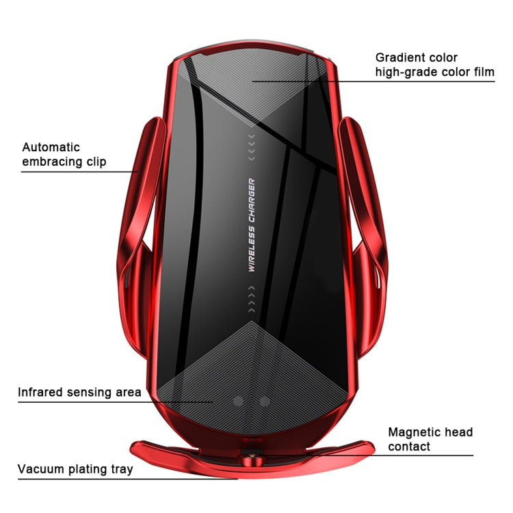 Q2 15W Universal Rotation Infrared Induction Magnetic Car Wireless Charging Mobile Phone Holder with Micro USB + 8 Pin + Type-C / USB-C Magnetic Connector(Red) - Wireless Charger Holders by PMC Jewellery | Online Shopping South Africa | PMC Jewellery