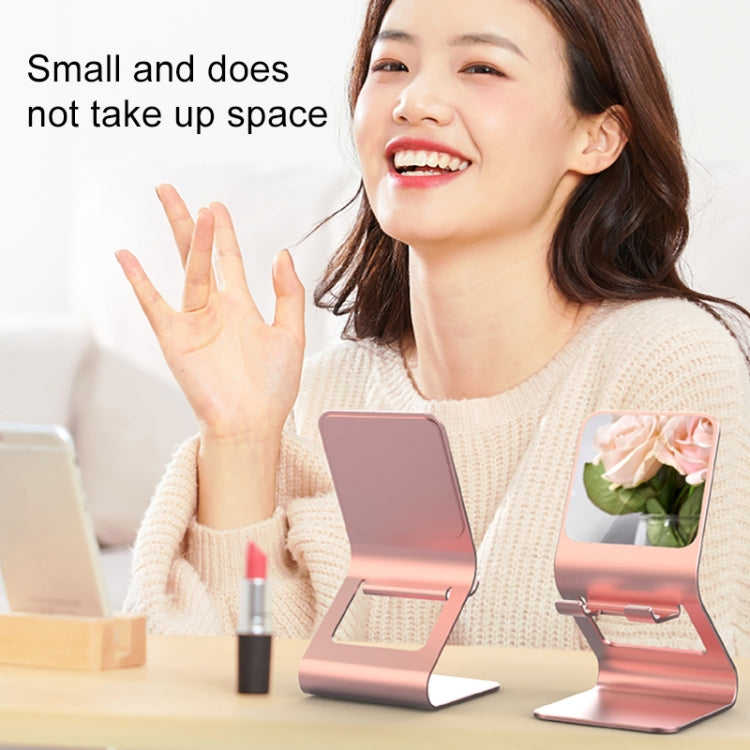Universal Mobile Phone / Tablet PC Multifunctional Metal Desktop Stand with Makeup Mirror (Pink) - Desktop Holder by PMC TechLife | Online Shopping South Africa | PMC TechLife